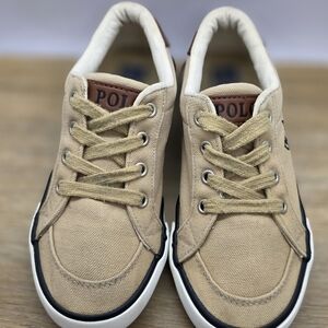 Polo by Ralph Lauren Tan Canvas Kids Boys Sneakers Shoes Sz 1 School Uniform EUC